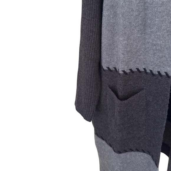 Joseph A Patchwork Open Front Cardigan Charcoal Knit Sweater, Size L, NWT - Picture 6 of 12